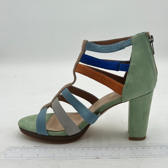 FSJ Multi Green Chunky High Heel Sandals Open Toe T-Strap Cutout Strappy Shoes - Picture 2 of 8